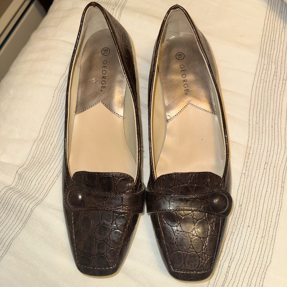 George Women's Dark Brown Croc-Embossed Flats